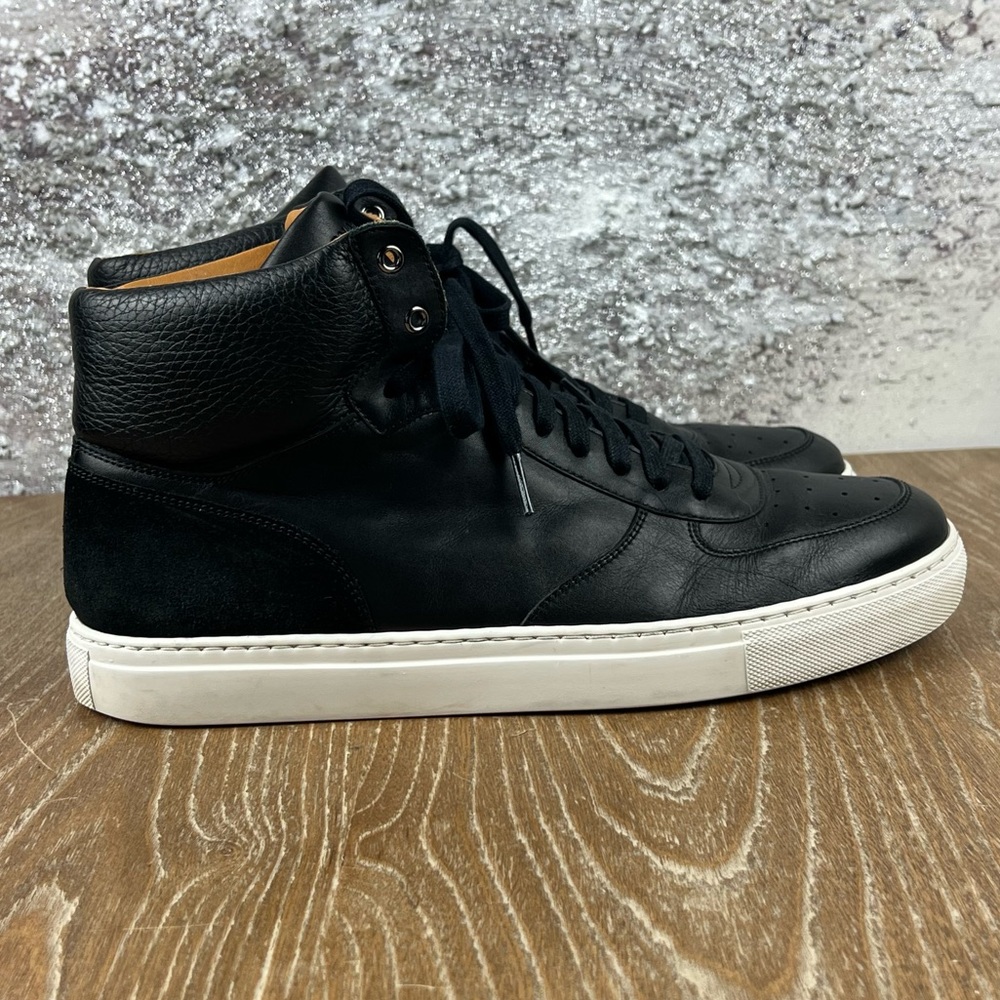 544 Magnanni ROYAL ll Black Leather High-Top Sneakers with White Sole men's 11